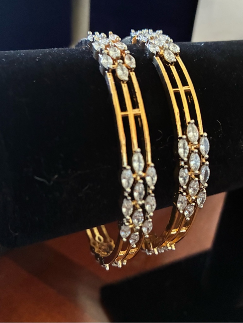 Gold tone CZ FloralBangles - pair size 2.6